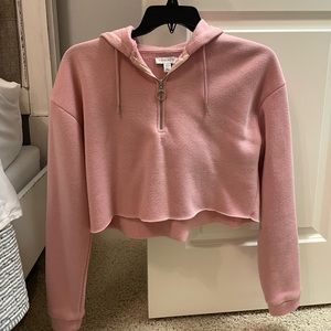 pink half zip cropped hoodie